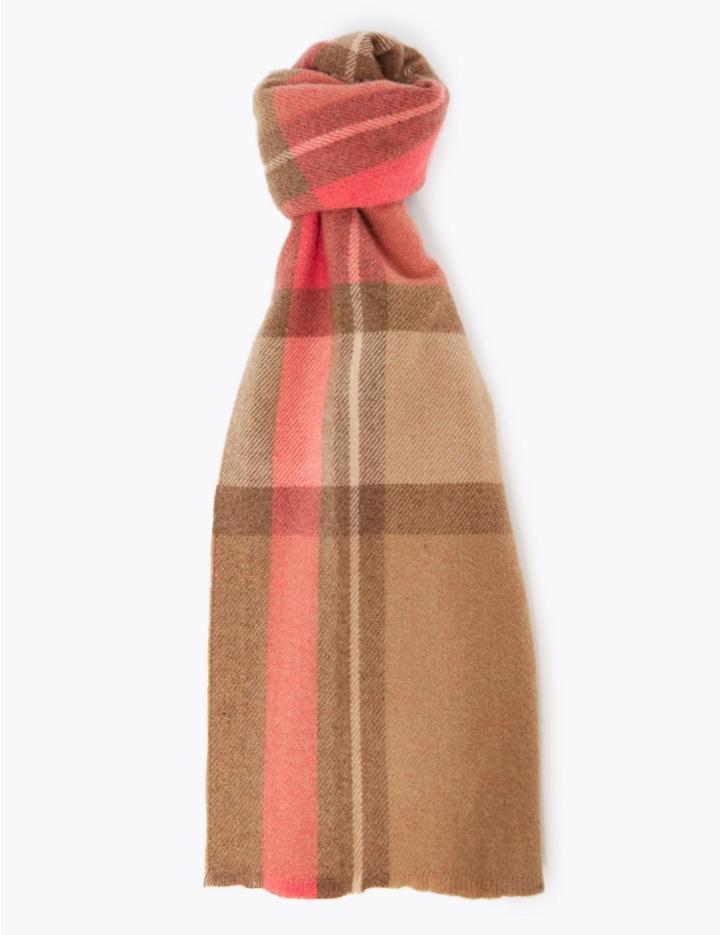 Marks & Spencer Checked Scarf Camel Mix