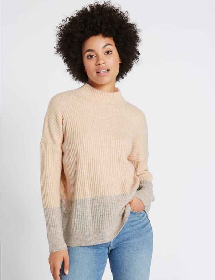 Marks & Spencer Colour Block Drop Shoulder Jumper Pale Pink