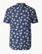 Marks & Spencer Pure Cotton Palm Print Shirt Navy Mix