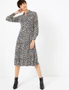 Marks & Spencer Animal Print Shirt Midi Dress Black Mix