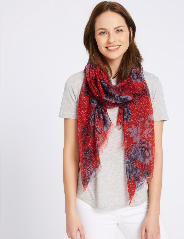 Marks & Spencer Horizon Sketch Floral Scarf Red Mix