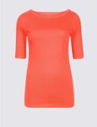 Marks & Spencer Pure Cotton Slash Neck Half Sleeve T-shirt Bright Orange
