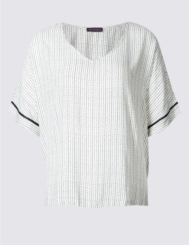Marks & Spencer Plus Linear Dot Print Shell Top Ivory Mix