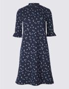 Marks & Spencer Floral Print Half Sleeve Tunic Dress Navy Mix