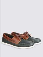 Marks & Spencer Leather Lace-up Boat Shoes Brown Mix