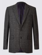 Marks & Spencer Wool Blend Checked Jacket Charcoal