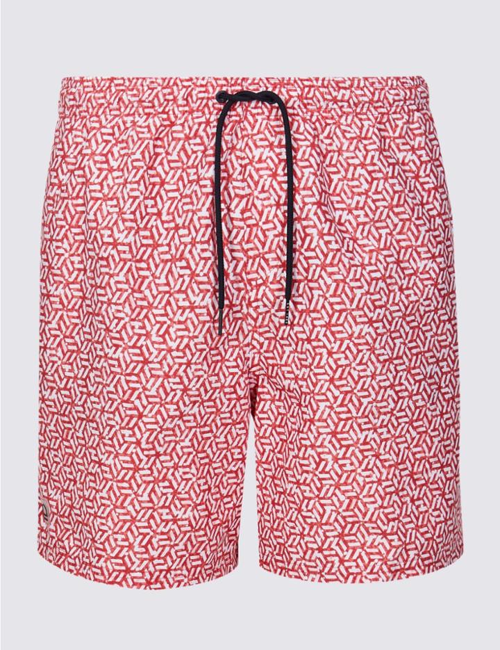 Marks & Spencer Geometric Print Quick Dry Swim Shorts Red