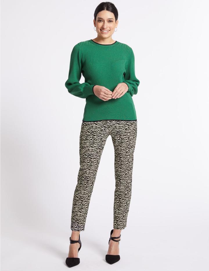 Marks & Spencer Cotton Rich Animal Print Trousers Black Mix