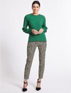 Marks & Spencer Cotton Rich Animal Print Trousers Black Mix