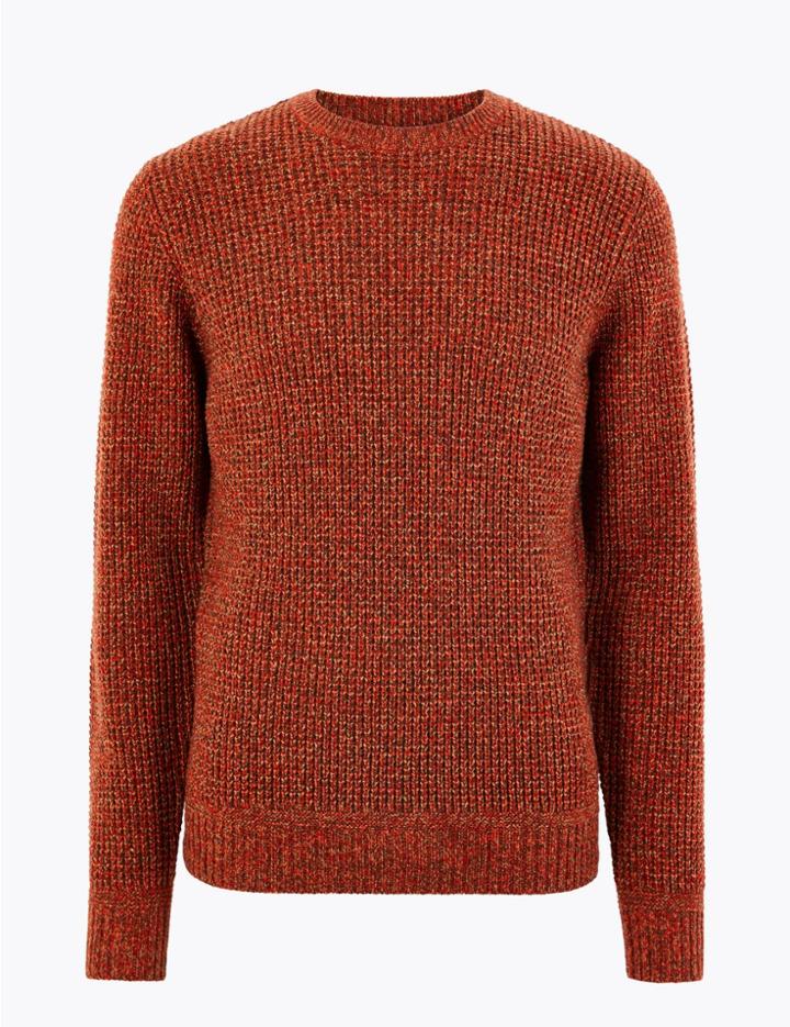 Marks & Spencer Textured Crew Neck Jumper Orange Mix