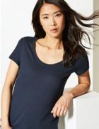 Marks & Spencer Cotton Rich Regular Fit T-shirt Navy