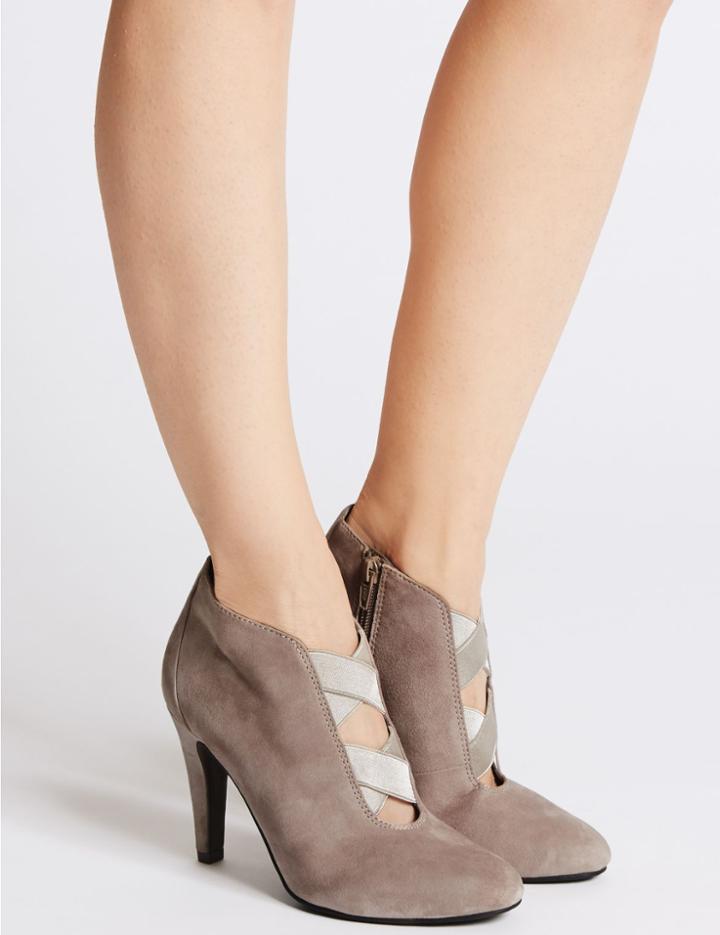 Marks & Spencer Wide Fit Leather Stiletto Heel Shoe Boots Grey