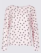 Marks & Spencer Spotted Round Neck Long Sleeve Blouse Light Coral