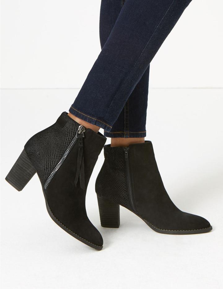 Marks & Spencer Suede Snakeskin Print Ankle Boots