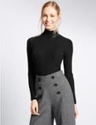 Marks & Spencer Variegated Ribbed Turtle Neck Jumper Black