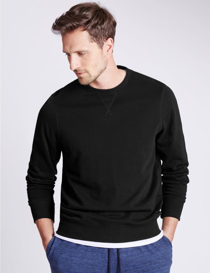 Marks & Spencer Cotton Rich Crew Neck Regular Fit Sweat Black