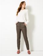 Marks & Spencer Checked Slim Leg Ankle Grazer Trousers Brown Mix