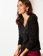 Marks & Spencer Sequin V-neck Jumper Black Mix