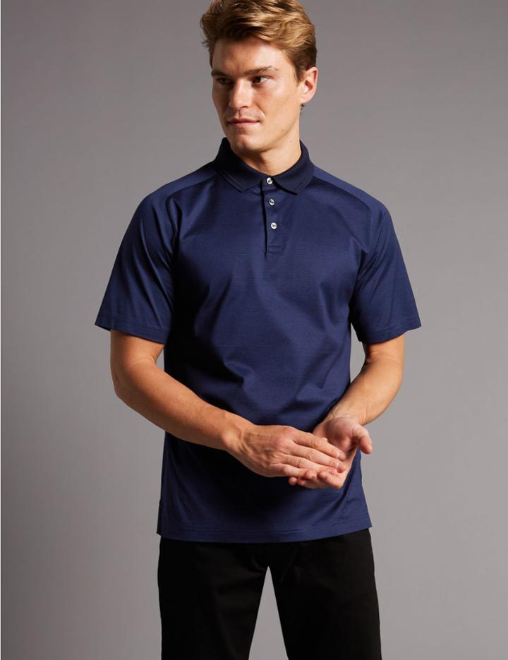 Marks & Spencer Slim Fit Supima&reg; Cotton Textured Polo Shirt Medium Navy