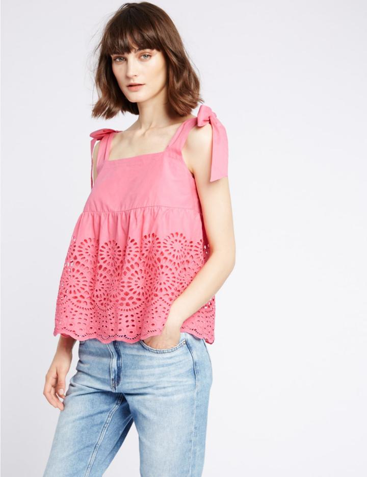 Marks & Spencer Pure Cotton Broderie Pinafore Shell Top Pink