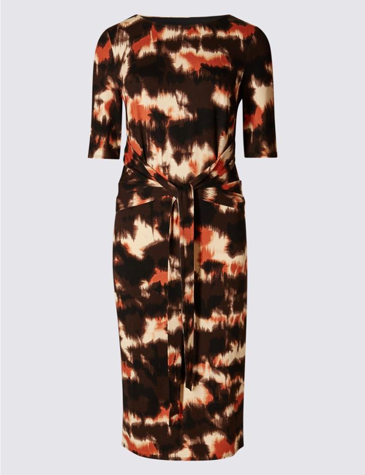 Marks & Spencer Dye Print Half Sleeve Bodycon Dress Chocolate Mix