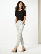Marks & Spencer Mia Slim Striped Ankle Grazer Trousers White Mix
