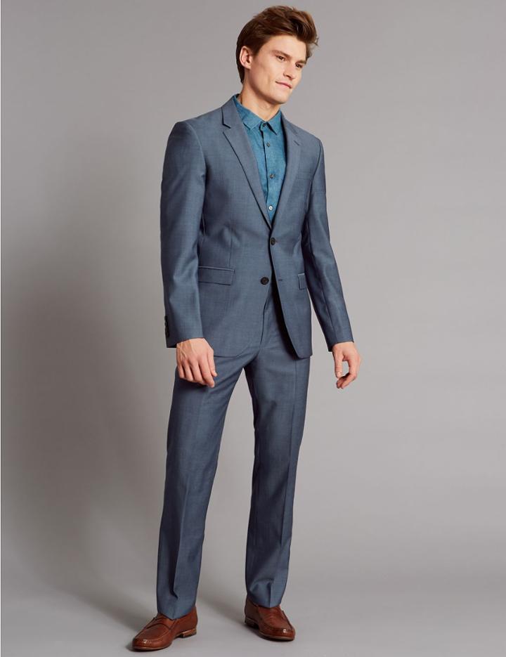 Marks & Spencer Blue Tailored Fit Wool Jacket Light Blue