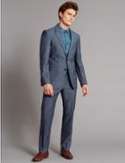 Marks & Spencer Blue Tailored Fit Wool Jacket Light Blue