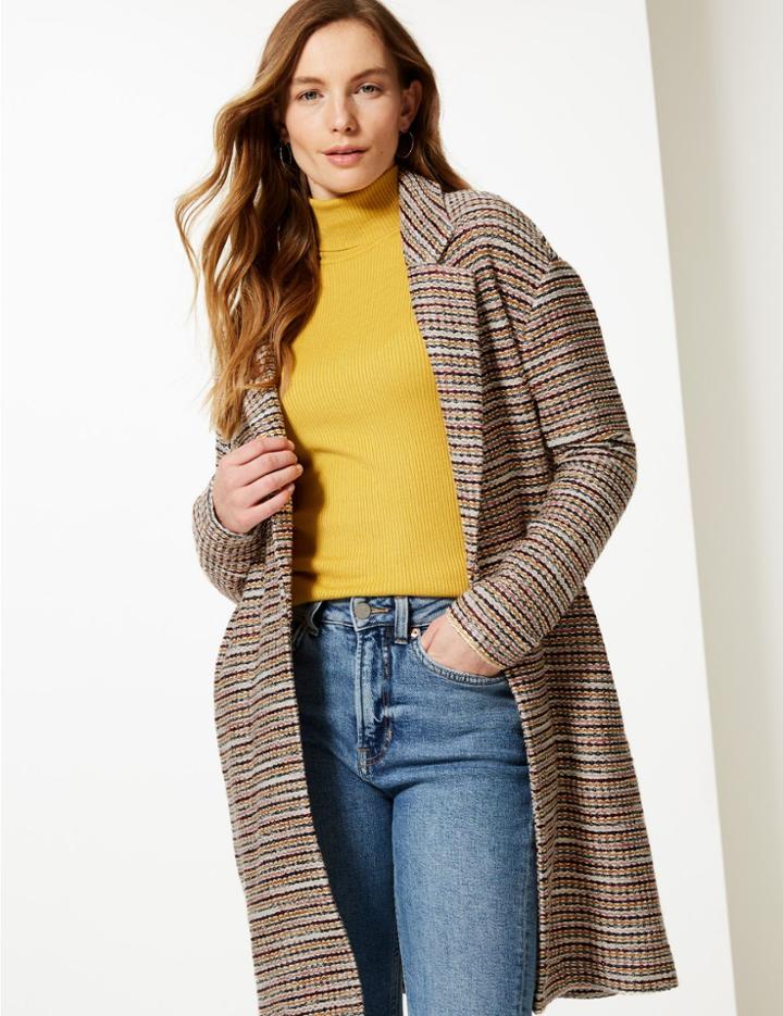 Marks & Spencer Textured Open Front Coat Multi