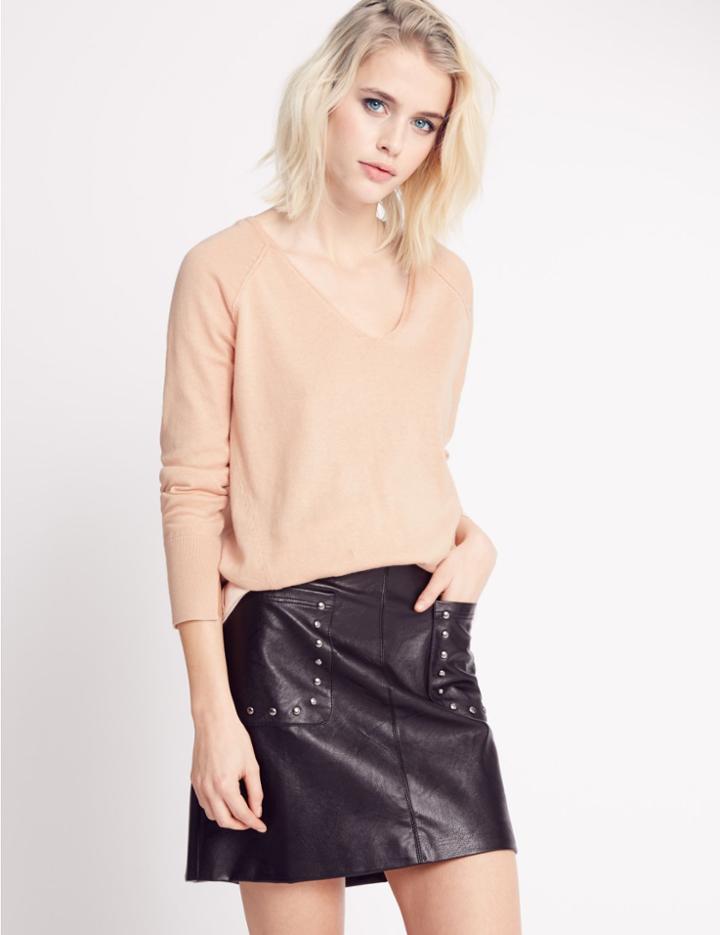 Marks & Spencer Pure Cotton Tie Hem V-neck Jumper Powder Pink