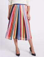 Marks & Spencer Striped Below The Knee A-line Skirt Multi