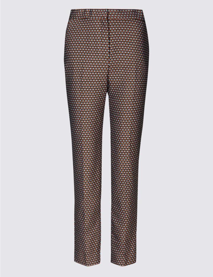 Marks & Spencer Cotton Blend Jacquard Straight Leg Trousers Gold Mix