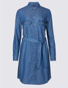 Marks & Spencer Petite Shirt Midi Dress With Belt Denim