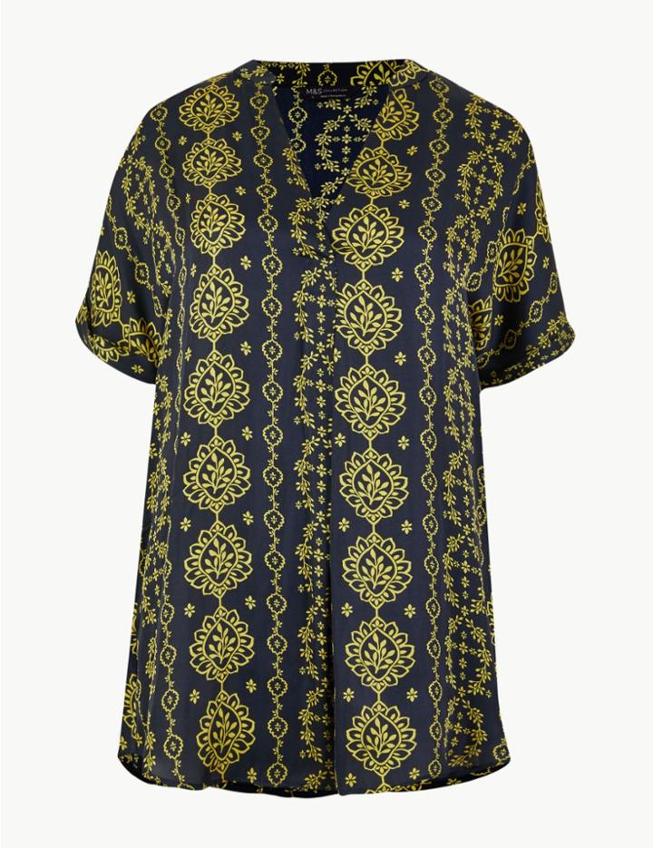 Marks & Spencer Printed Longline Tunic Navy Mix