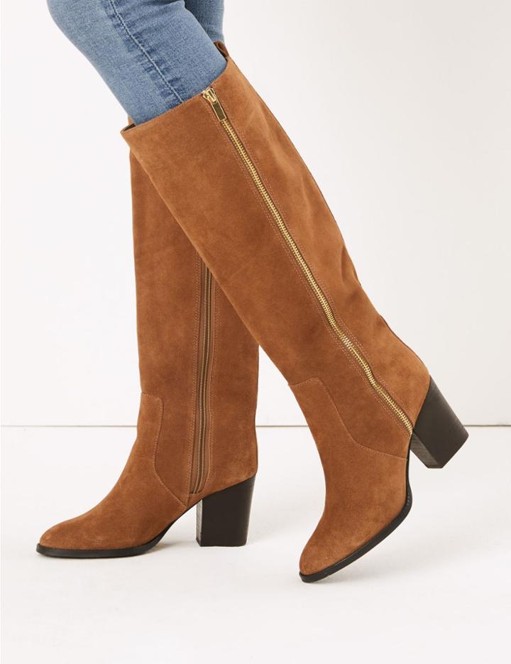 Marks & Spencer Suede Zip Detail Knee High Boots Tan