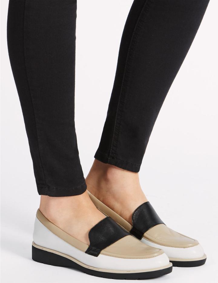 Marks & Spencer Leather Block Heel Loafers With Footglove&trade; Neutral