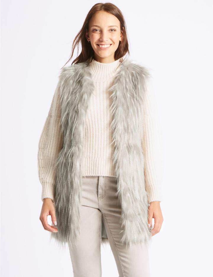 Marks & Spencer Faux Fur Gilet Natural Mix