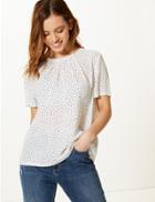 Marks & Spencer Petite Polka Dot Round Neck Shell Top Ivory Mix