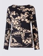 Marks & Spencer Floral Print Slash Neck Long Sleeve T-shirt Navy Mix