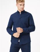 Marks & Spencer Pure Cotton Regular Fit Textured Shirt Indigo