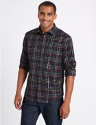 Marks & Spencer Pure Cotton Checked Shirt With Pocket Midnight Mix