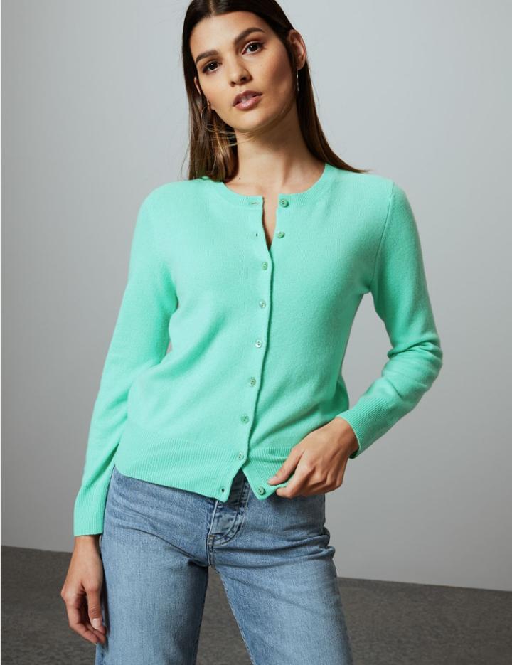 Marks & Spencer Pure Cashmere Round Neck Cardigan Fresh Green