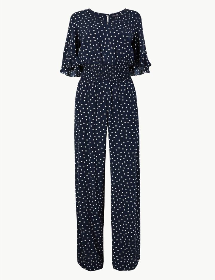 Marks & Spencer Polka Dot Waisted Jumpsuit Navy Mix