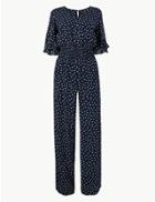 Marks & Spencer Polka Dot Waisted Jumpsuit Navy Mix