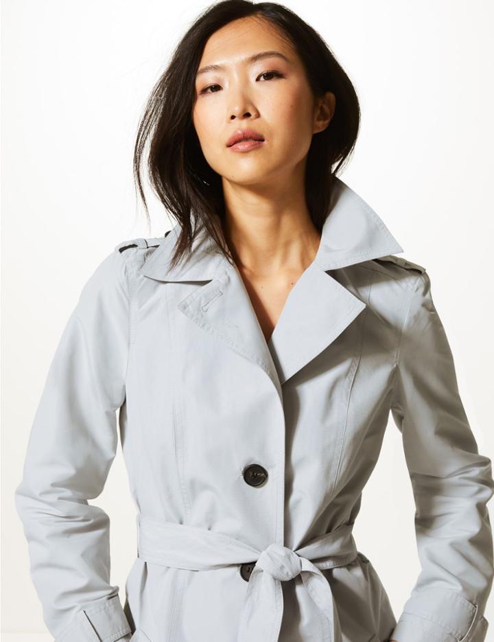 Marks & Spencer Button Detailed Trench Coat Silver Grey