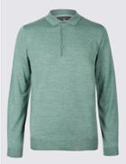 Marks & Spencer Merino Wool Blend Polo Shirt Sage Green