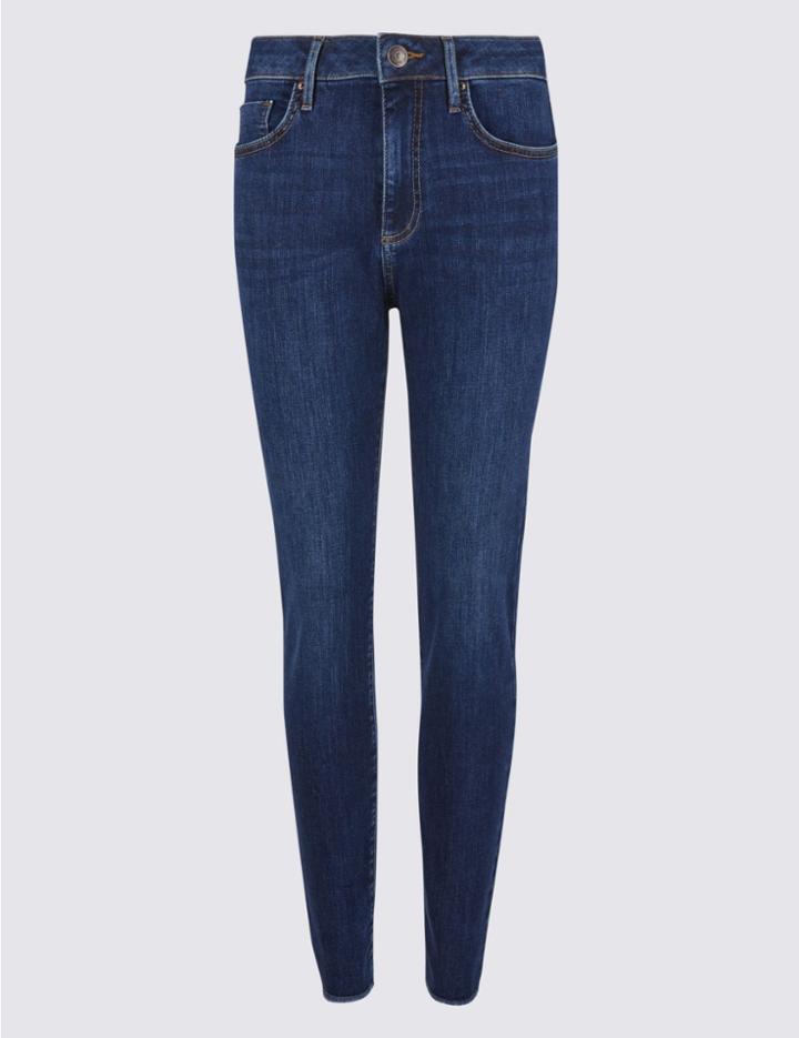 Marks & Spencer Cut Hem Mid Rise Skinny Leg Jeans Indigo