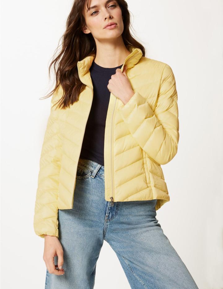 Marks & Spencer Lightweight Down & Feather Jacket With Stormwear&trade; Soft Yellow