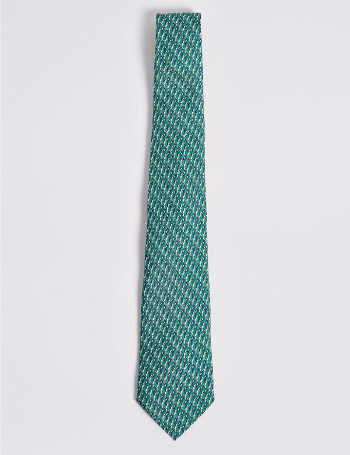 Marks & Spencer Pure Silk Parrot Print Tie Jade Mix