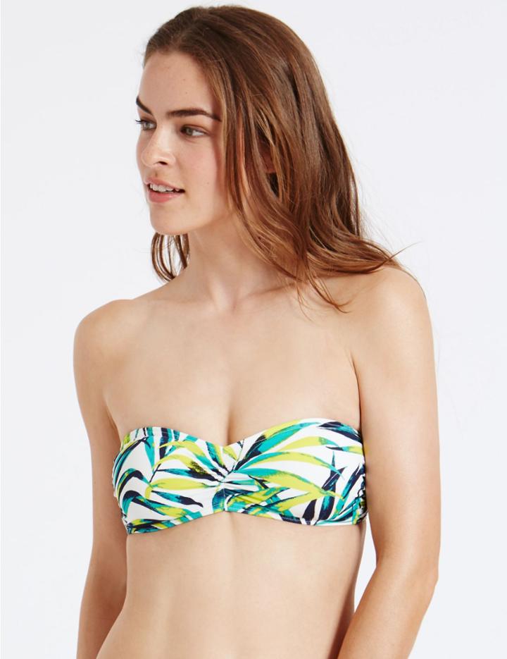 Marks & Spencer Palm Print Bandeau Bikini Top White Mix